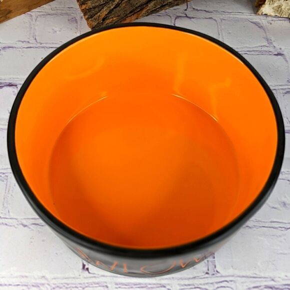 Rae Dunn HOWLOWEEN Extra Large 8" Black/Orange Ceramic Pet Bowl Dog Food Dish - Picture 2 of 5